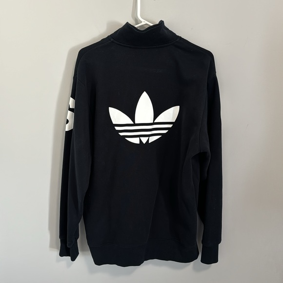 Adidas Mens Activewear Jacket Size Large Black Spellout Trefoil Logo Full Zip - Picture 2 of 7